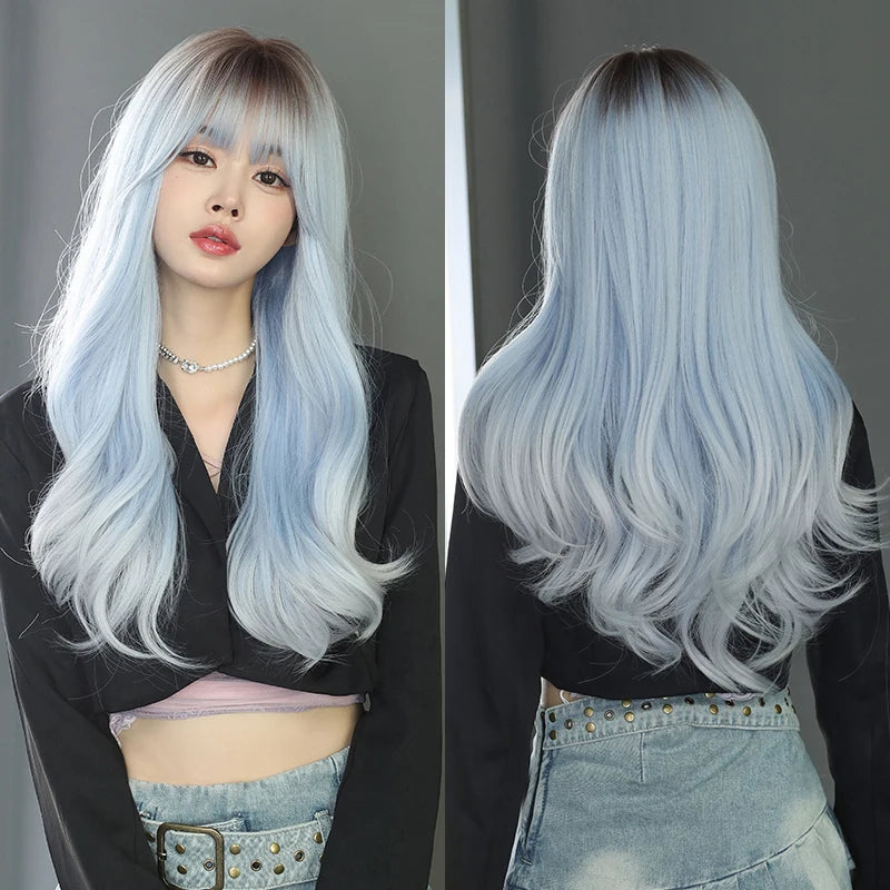 Kawaii Dreamy Sakura Pink Wavy Wig 🌸✨ | High-Density Curly Hair with Bangs for Sweet Girls 💖🎀