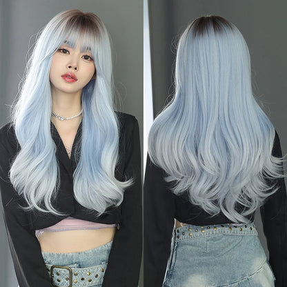 Kawaii Dreamy Sakura Pink Wavy Wig 🌸✨ | High-Density Curly Hair with Bangs for Sweet Girls 💖🎀