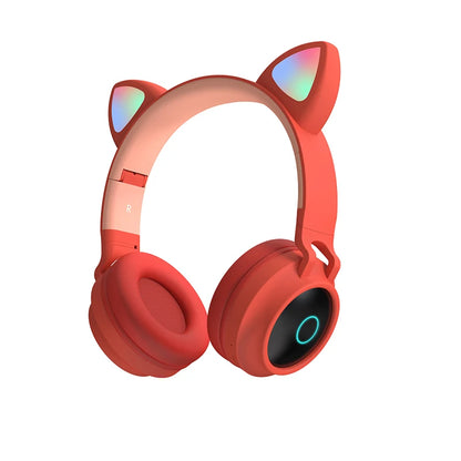 ✨ Kawaii Cat Ear Bluetooth Headphones 🎶 - Adorable LED Music Headset for Girls 💖 - Supports TF Card & FM Radio! 🌈