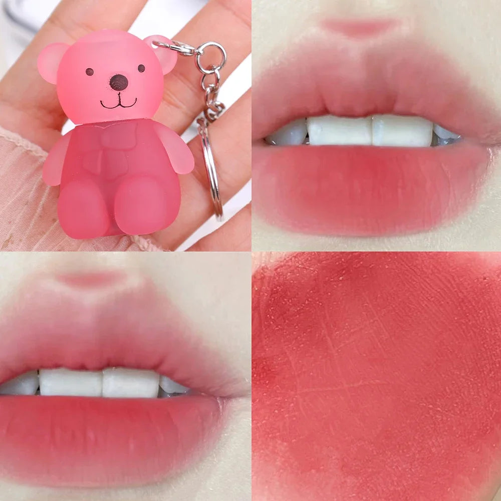 ✨ Adorable Bear Keychain Lip Mud - 12 Fun Colors! 💄 Matte & Waterproof Velvet Lipstick for All Skin Types 🌈 Long-Lasting Lips Makeup! 🐻