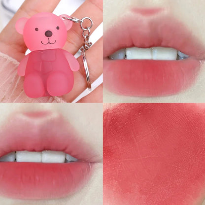 ✨ Adorable Bear Keychain Lip Mud - 12 Fun Colors! 💄 Matte & Waterproof Velvet Lipstick for All Skin Types 🌈 Long-Lasting Lips Makeup! 🐻