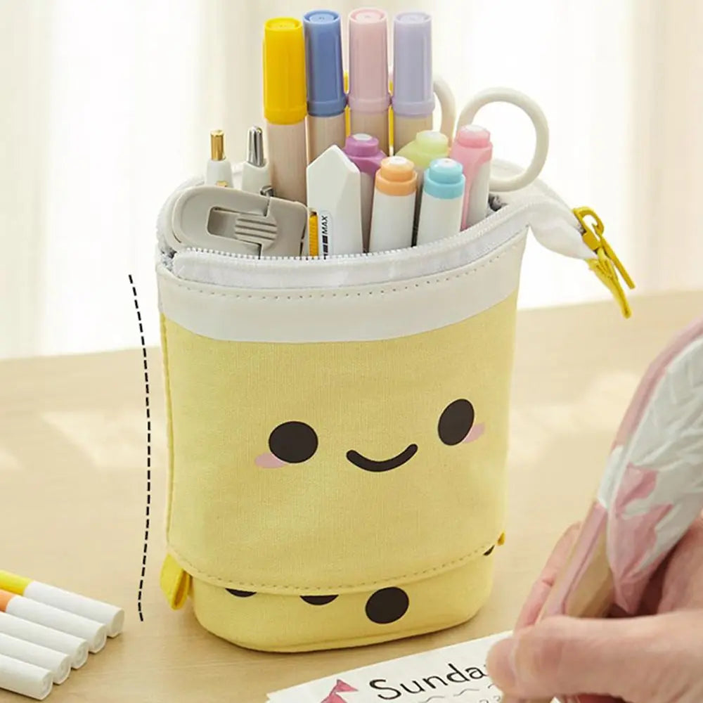 Kawaii Boba Milk Tea Pencil Case 🥤✨ | Cute Retractable Pen Holder & Stationery Organizer for Kids 🎨🌈