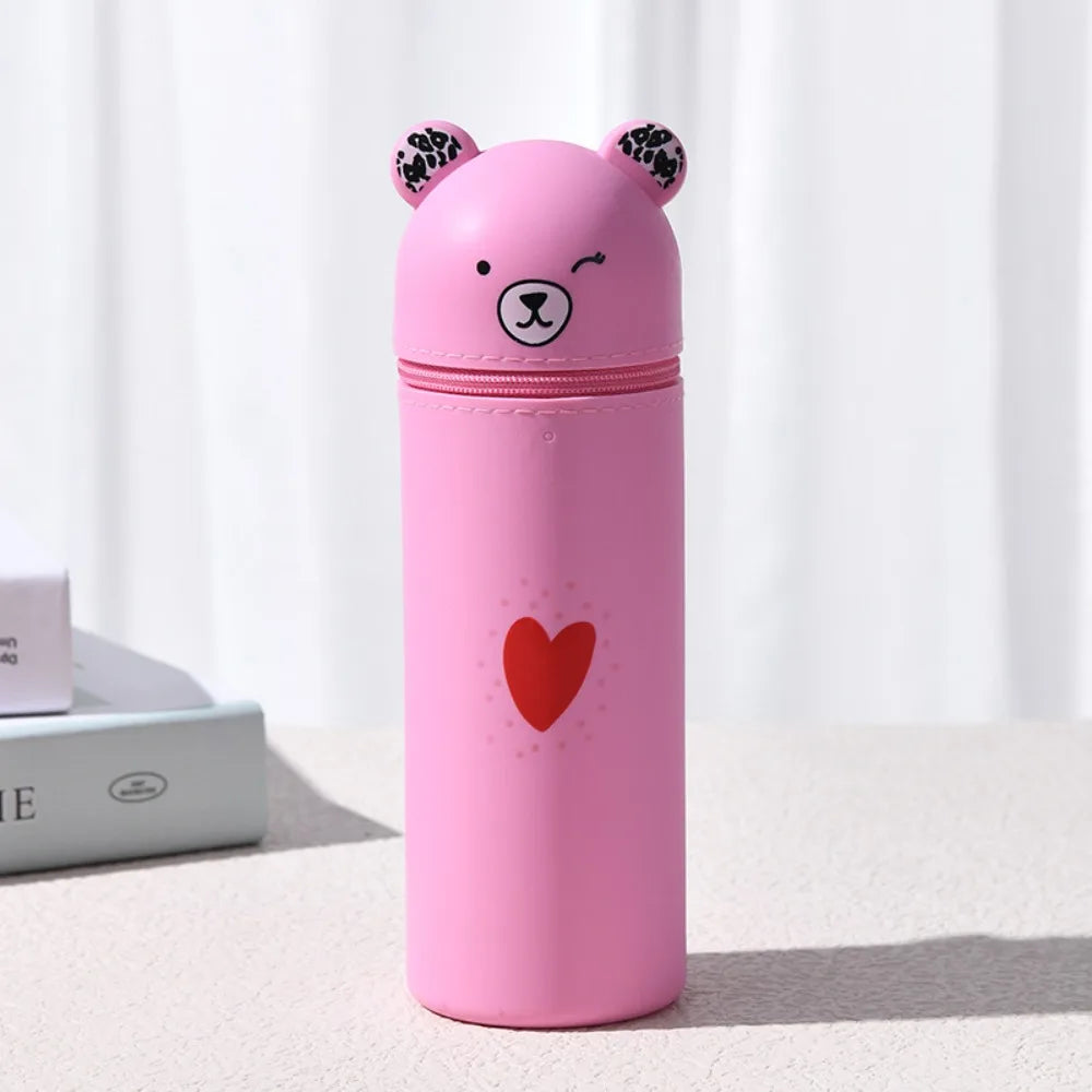 Bear Shaped Silicone Pencil Case Pen Holder For School Supplies Cute Storage 🐻✨