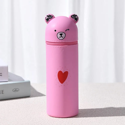 Bear Shaped Silicone Pencil Case Pen Holder For School Supplies Cute Storage 🐻✨