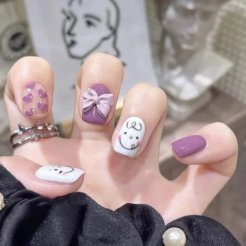 Cute Kawaii Bunny Press-On Nails 🐰✨ | 24 Pcs Full Coverage Acrylic Nail Art Set 🎨 | Reusable & Adorable Fake Nails with Tools! 💅🌸