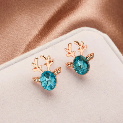 Deer Stud Earrings Cute Antler Charm CZ Crystal Gift For Girls Women 🎀🦌✨