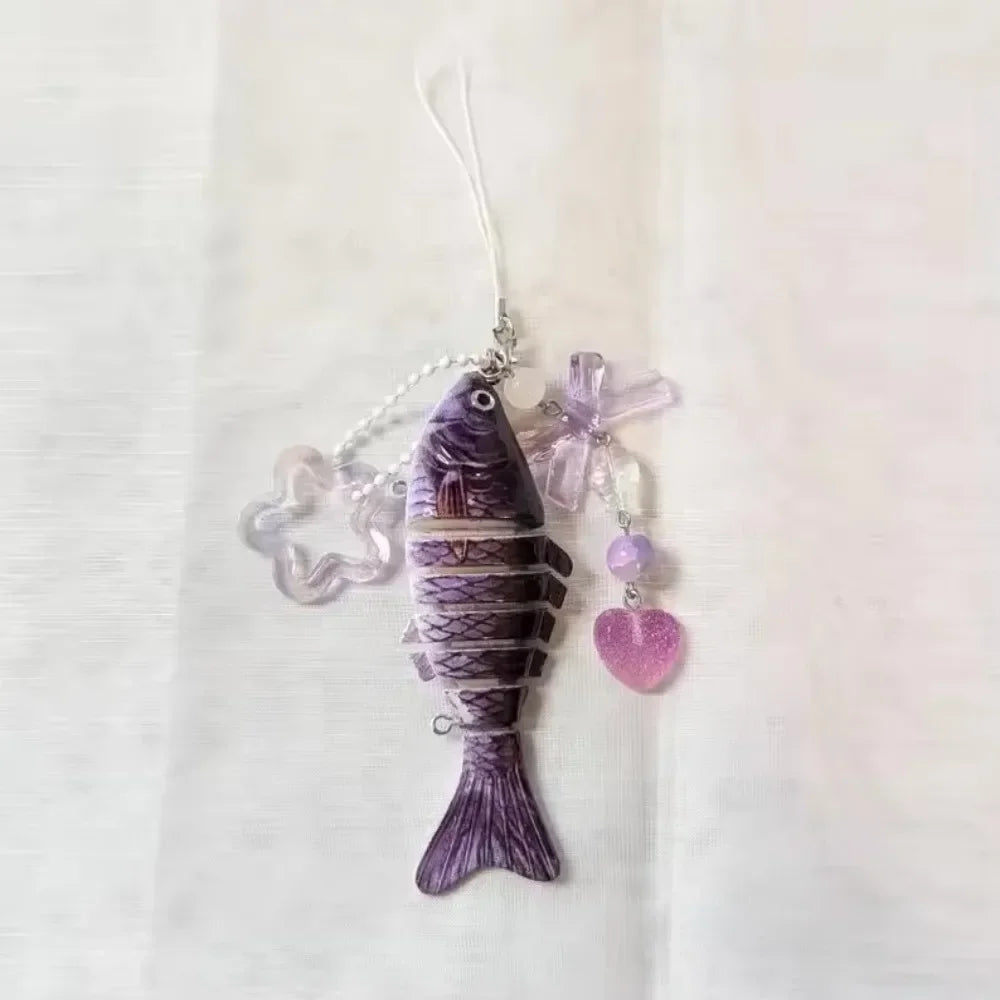 Playful Plastic Fish Keychain 🐟 Multi Jointed Backpack Charm Gift