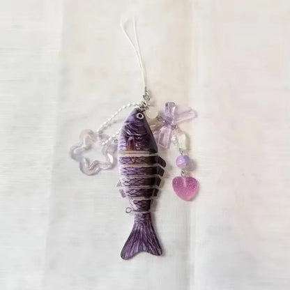 Playful Plastic Fish Keychain 🐟 Multi Jointed Backpack Charm Gift