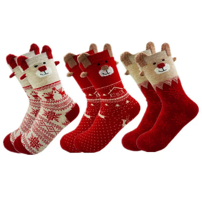 Cozy Two Pair Christmas Socks For Women And Kids Santa Deer Knit Warm 🧦🎄