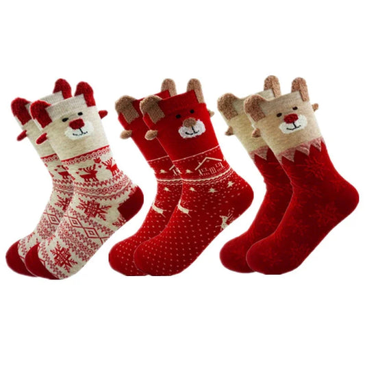 Cozy Two Pair Christmas Socks For Women And Kids Santa Deer Knit Warm 🧦🎄