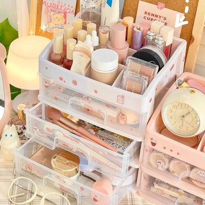 🌸 Cute Pink Kawaii Makeup Drawer Organizer 💖 - Ins Heart-Shaped Desktop Storage Box ✨