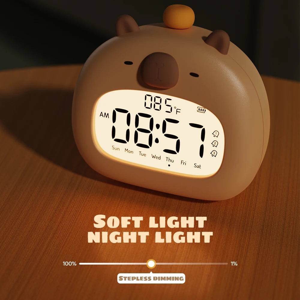 Cute Capybara LED Alarm Clock 🌟 | Kids' Sleep Trainer with Temperature Display & Rechargeable Features 🕒✨