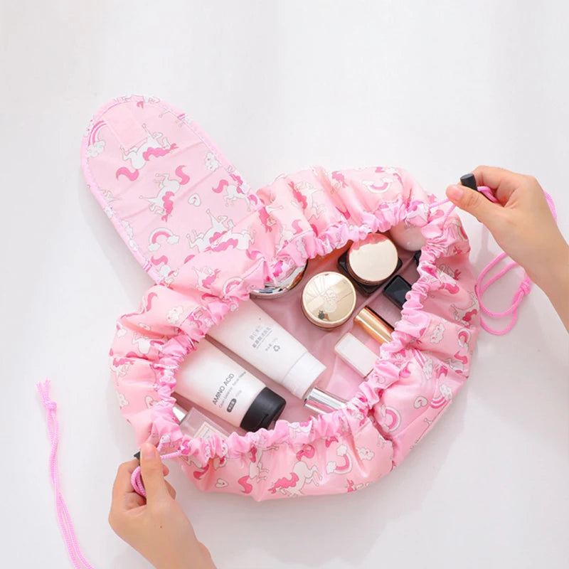 Kawaii Floral Drawstring Makeup Bag 🌸✨ | Portable Waterproof Cosmetic Pouch for Travel & Toiletries 💖👜