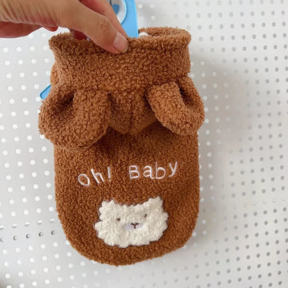 Cute Pet Dog Clothing Small Dog Cat Teddy Velvet Warm Autumn/Winter Warm Vest Bear Ear Transformation Dress Puppy Clothes