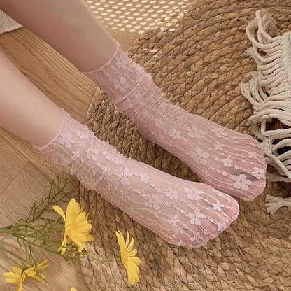 ✨ Whimsical Floral Lace Fishnet Socks 🌸 Soft & Breezy Fun Hosiery for Ladies! 🧦