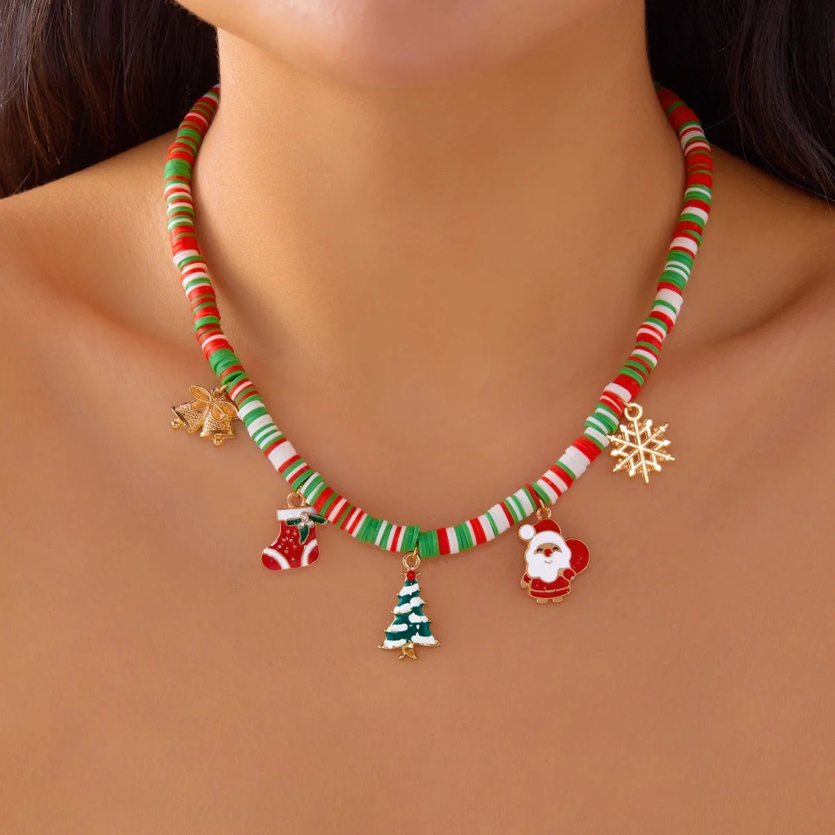 Christmas Snowflake Gingerbread Tree Pendant Necklace Unisex Beads Charm ❄️🎄