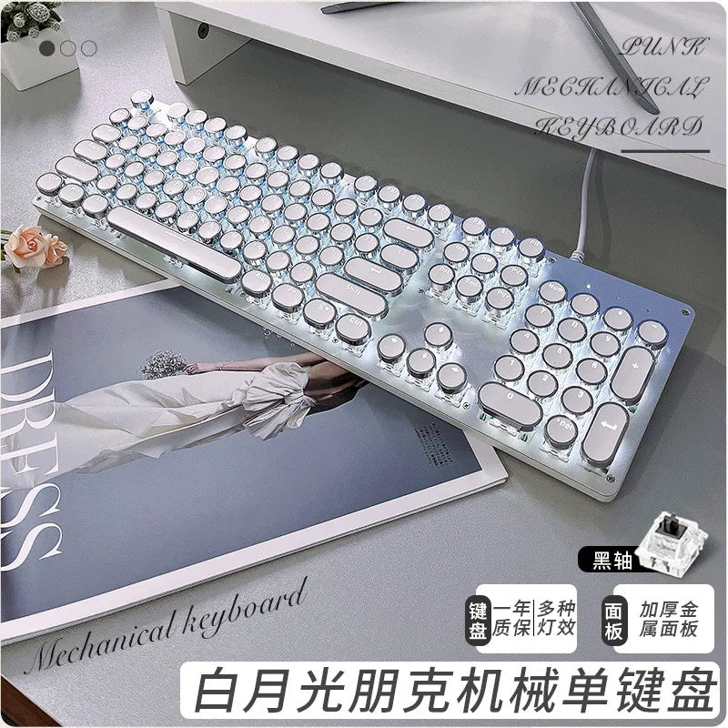 Kawaii 104 Keys Punky Mechanical Keyboard 🎀✨ | Cute Aluminum Alloy Wired Keyboard for Girls 💖 | Backlit Fun for Gaming & Office🏢🎮