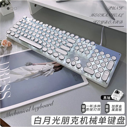Kawaii 104 Keys Punky Mechanical Keyboard 🎀✨ | Cute Aluminum Alloy Wired Keyboard for Girls 💖 | Backlit Fun for Gaming & Office🏢🎮