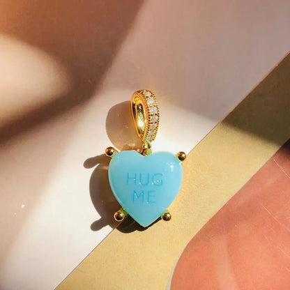 💖 Cute Colorful Heart Pendant Necklace ✨ Y2K Resin Charm with Zircon Accents for Trendy Women 🌈