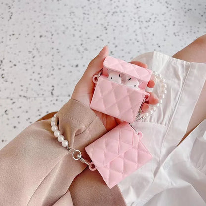 Kawaii Pearl Charm Leather AirPods Case 🎀 | Cute Solid Color Silicone Cover for AirPods 2/3/Pro 🎧✨