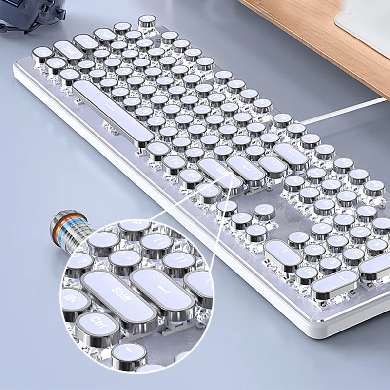 Kawaii 104 Keys Punky Mechanical Keyboard 🎀✨ | Cute Aluminum Alloy Wired Keyboard for Girls 💖 | Backlit Fun for Gaming & Office🏢🎮