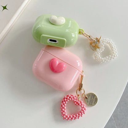 💕 Adorable 3D Heart Earbud Case for AirPods 🎧✨ - Cute Peach Love Design with Keyring! 🍑❤️ - Pixie Quill