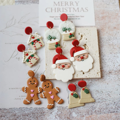 Cute Christmas Polymer Clay Dangle Earrings Santa Snowman Bell Gingerbread 🎄⛄️