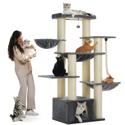 Cute 5 Tier Cat Tree For Big Cats With 11 Sisal Posts And Hammock 🐾