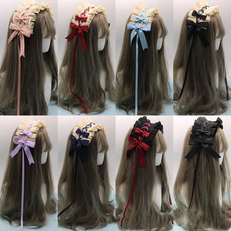 Pastel Bowknot Lace Flower Hair Band Cosplay Accessory Handmade Wholesale 🎀💖