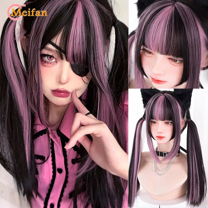Kawaii Ombre Pink & Blonde Long Straight Wig 🎀✨ - Cute Lolita Cosplay Hair for Parties & Halloween! 🌸🖤