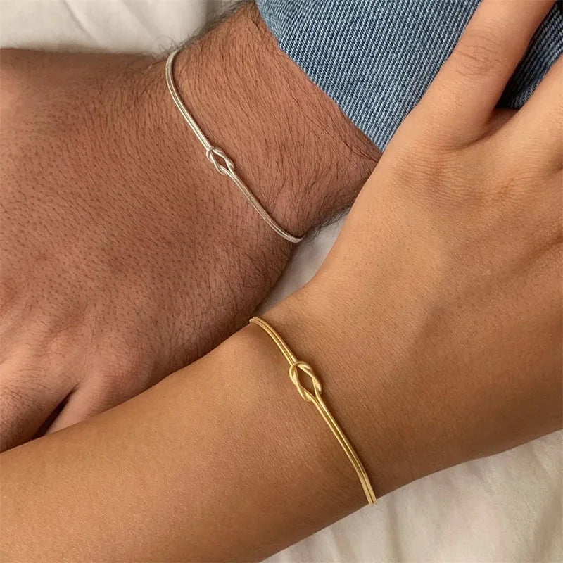 Adorable A-Z Love Knot Bracelets for Couples 💕✨ | Gold Dainty Snake Chain Charm 💖 Stainless Steel Jewelry Gift