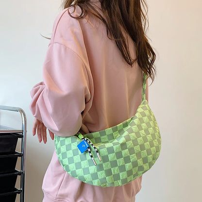 Kawaii Plaid Half Moon Messenger Bag 🌈✨ Cute & Casual Shoulder Bag for Weekend Adventures! 👜💕