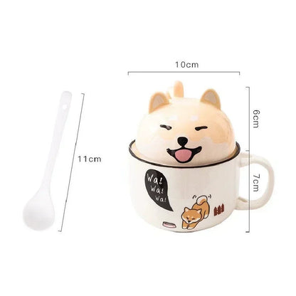 Adorable Kawaii Animal Mug with Lid 🐶🐱✨
