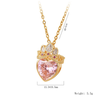 Pink Crown Heart Necklace For Women Stainless Steel Collarbone Chain 💗👑✨
