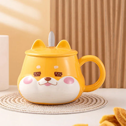 Kawaii Shiba Inu Mug with Lid - Adorable Ceramic Cup for Coffee & Tea ☕🐕✨