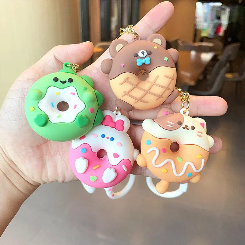 Cartoon Donut Animal Keychain Cute Dinosaur Bunny Bear Cat Doll Exquisite Pendant Key Chain for Women Girl Backpack Keyring Gift - Pixie Quill
