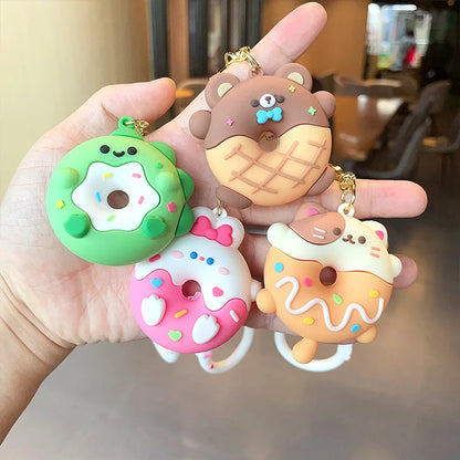 Cartoon Donut Animal Keychain Cute Dinosaur Bunny Bear Cat Doll Exquisite Pendant Key Chain for Women Girl Backpack Keyring Gift - Pixie Quill