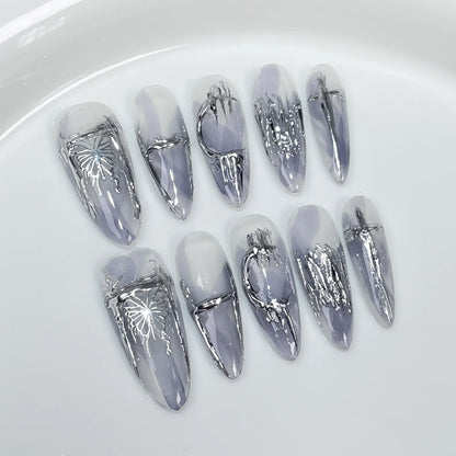 Kawaii 10-Piece Rhinestone Almond Press-On Nails ✨💅 | Handmade Acrylic Nail Art Set for Adorable Looks! 🌟