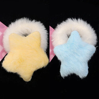 Kawaii Winter Furry Star Hair Ties 🌟✨ Cute Plush Scrunchies for Girls & Women - Colorful, Fashionable Fur Hair Bands! 🎀