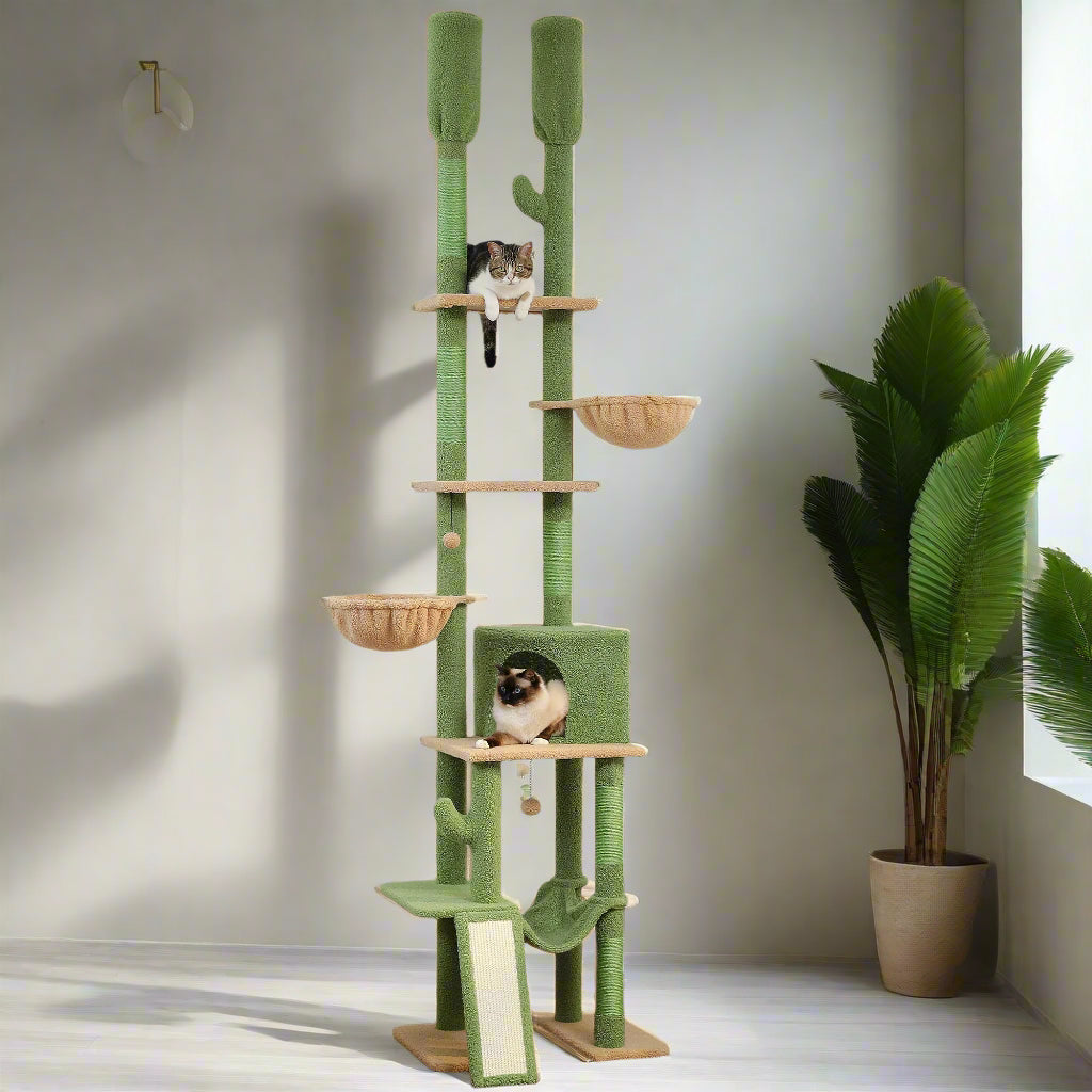 🌵🐾 Whimsical Cactus Cat Paradise - 7-Tier Tower with Cozy Hammocks & Fun Scratching Posts! 🐱💚