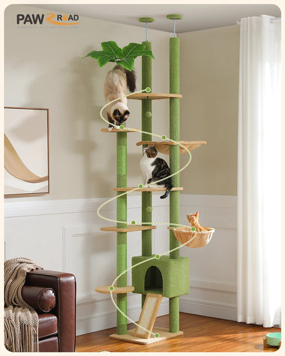 Kawaii Cactus Cat Paradise 🌵🐾 | Adjustable Floor-to-Ceiling Cat Tower with Cozy Hammock & Playful Scratching Post! 🐱✨