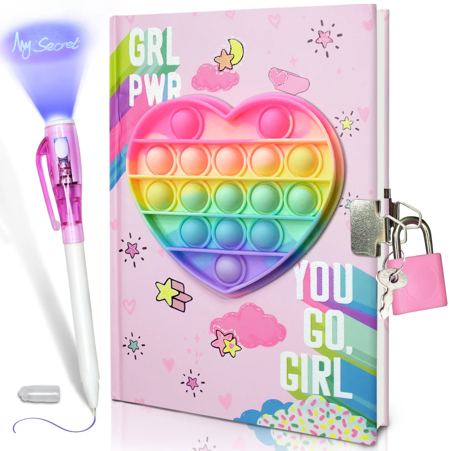 Kawaii Pop Girls Secret Diary with Lock & Colorful Double-end Pen 📝✨ | 160 Lined Pages of Fun!