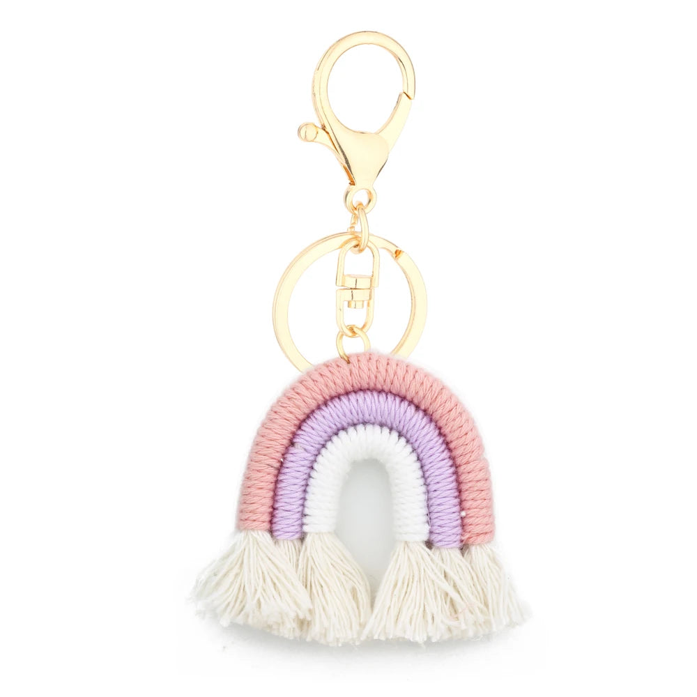 Kawaii 5cm Rainbow Tassel Keychains 🌈✨ | Cute Macrame Car Keyring & Bag Charm for Women 💖💼