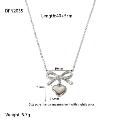 Kawaii Bow Heart Pendant Necklace 💖✨ | Dainty 18K Gold Plated Stainless Steel Jewelry for Women 🌟🎀