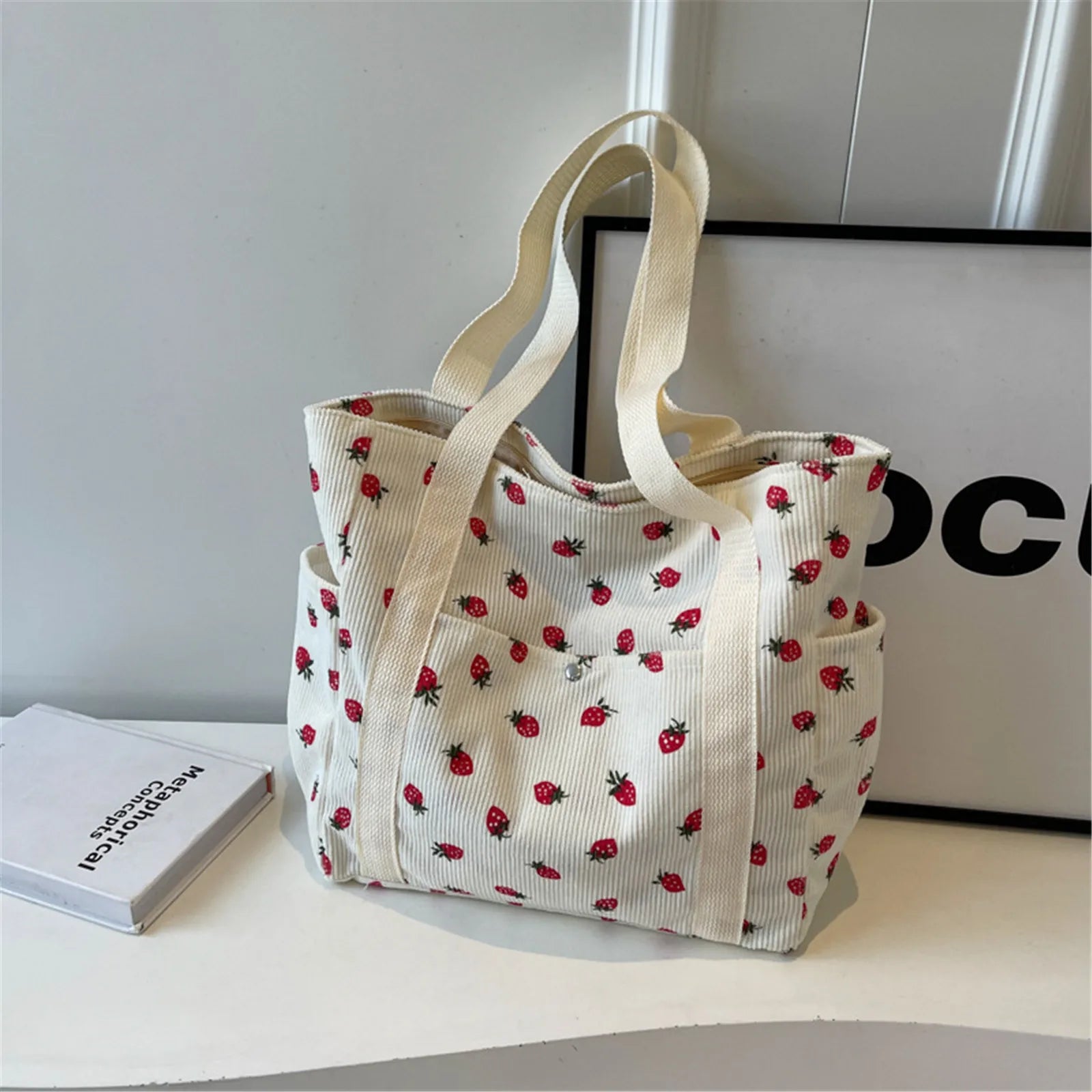 Strawberry Dreams 🍓✨ Cozy Corduroy Shoulder Bag for Stylish Adventures! 👜❤️ - Pixie Quill