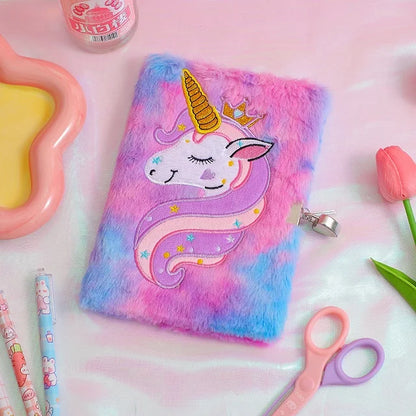 Kawaii Unicorn Plush Lockable Diary ✨🌈 - Magical Notebook for Kids! 🦄📖