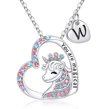 ✨ Kawaii Unicorn Initial Necklace 🦄 - Magical Horse Pendant for Girls 🎉 Perfect Birthday Gift! 🌈