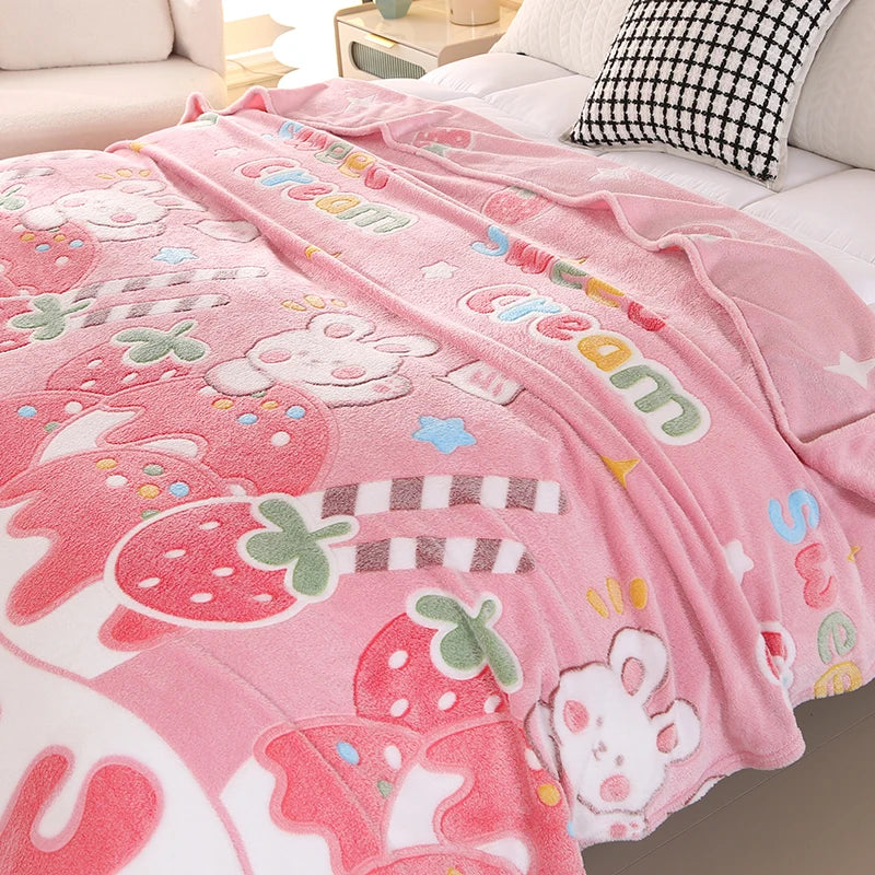 🌸🍓 Adorable Pink Strawberry Rabbit Throw Blanket for Cozy Cuddles! 🐰✨ - Pixie Quill