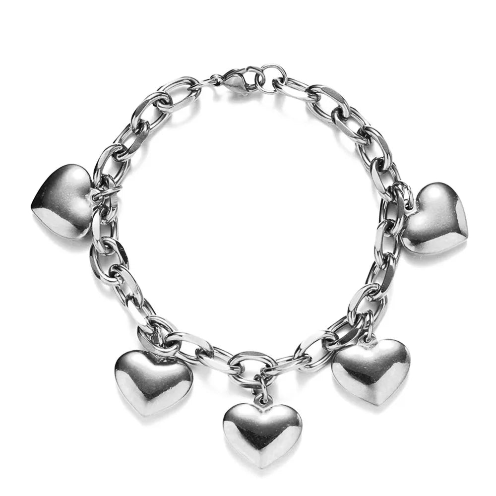 Kawaii Heart Charm Bracelet 💖✨ - Cute Stainless Steel Chunky Chain for Trendy Women | Perfect Valentine's Day Gift! 🎁