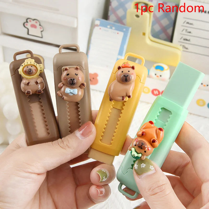 Kawaii Push Pull Capybara Eraser Cute Funny Pencil Rubber Kids Telescopic Eraser Office Supplies School Stationery Gift